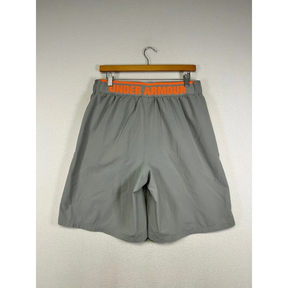 Athletic Under Armour‎ Mens Large Gray Orange Loose Fit Gym Training Shorts